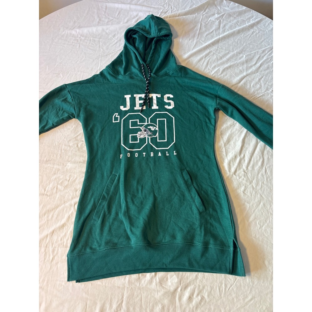 NFL New York Jets Hoodie Dress Womens‎ Medium Green Excellent Graphic Pullover